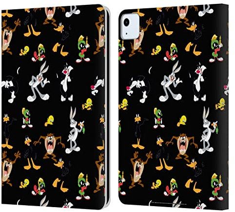 Head Case Designs Licenciado Oficialmente Looney Tunes Black Patrones Carcasa de Cuero Tipo Libro Compatible con Apple iPad Air 2020/2022