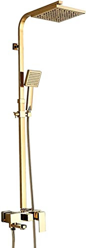 Set Sistema Doccia Design Moderno Set Rubinetto Doccia A Parete Kit Doccia A Pioggia Oro di Lusso con Soffione A Pioggia Quadrato 20 * 20 Cm E Doccetta Colonna Doccia Esposta