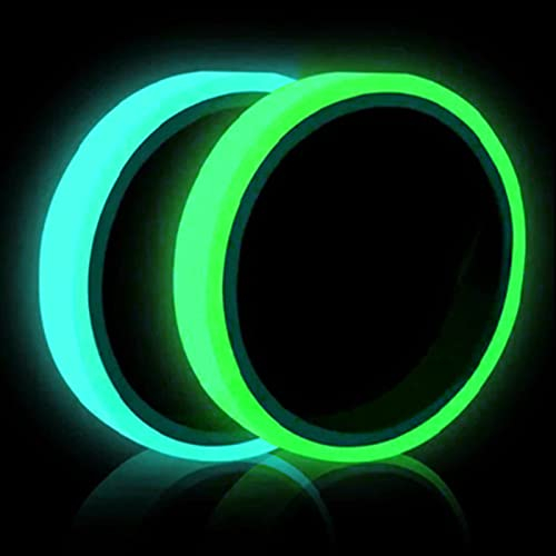 WUDQIJI Fluoreszierendes Klebeband 10m×10mm 2 Rolle Phosphor Markierungsband Leuchtendes Klebeband Wasserdicht Luminous Tape Warnband Nachleuchtend für Sicherheitszeichen Signale(Grün, blau)