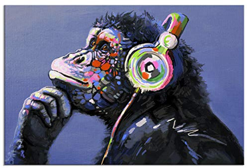 decomonkey - Tableau Acoustique Singe Banksy 90x60 1 Pièce - Impression sur Toile Décoration Maison Isolation Peinture Phonique Déco Bureau Artofbanksy singes musique tendances animaux adolescent