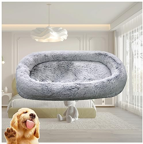 Hundebett Katzenbett Flauschig, Hundebett Donut Großes Sitzsack-Bett Für Menschen, Kuschelbett Hund Hundekissen Grosse Hunde Für Erwachsene, Hundebett In Erwachsenengröße ( Color : Gris , Size : 190cm