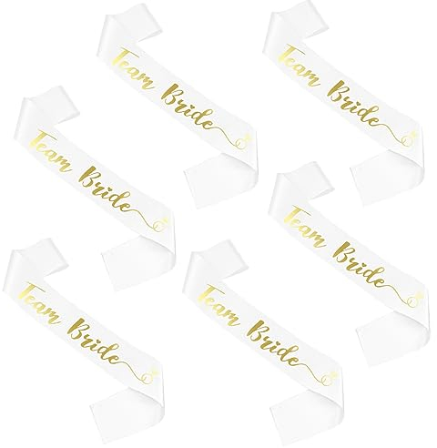TOPWAYS JGA Frauen Bride to Be Schärpe, Junggesellenabschied Team Bride Braut Accessoires Schleier für Bride to Be Deko Bachelorette Hen Party 6pcs (Team Braut weiß gold)