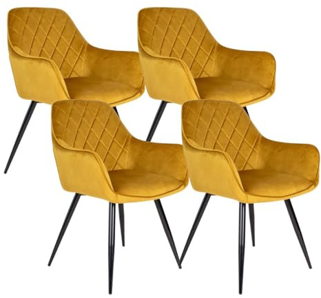 Kick Collection 4er Set Esszimmerstühl Monza - Gold - Modern und Hochwertig - Samtstoff und Metall - Erhältlich in vielen Farben