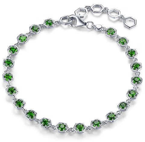 LP LOHASPIE Armbänder für Frauen Mädchen Hypoallergene S925 Sterling Naturstein Birthstone Einstellbare Silber Kettenglied Armband Feiner Schmuck (Natürliches Chromdiopsid)