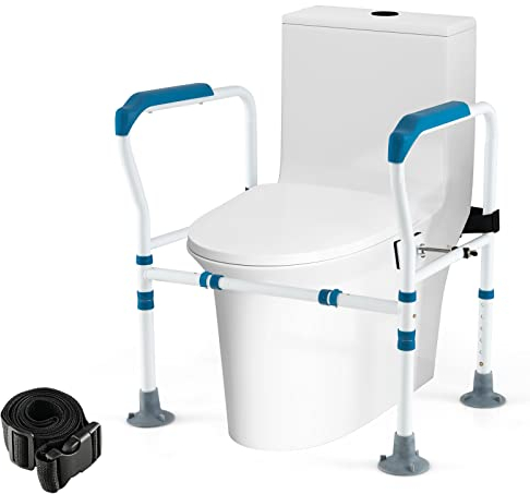 COSTWAY Aufstehhilfe Toilette, 6-fach höhenverstellbar | bis 136kg | mit rutschfesten Füßen | für jede Toilette, Toilettenstützgestell für Senioren & Behinderte, WC Stützhilfe mit Haltegriff (Blau)