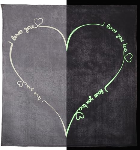 Kuscheldecke Tagesdecke Kuschelig Flauschig Warm Winter Soft Fleece Wohndecke Couchdecke Blanket Sofaüberwurf Bettüberwurf Geschenke für Frauen (Love You Grau Glow in The Dark, 220x240 cm)