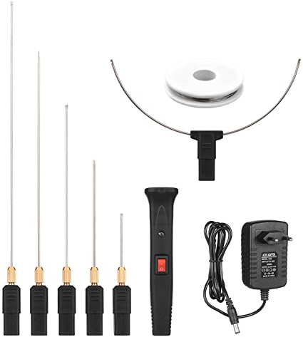 Kit de coupe-mousse électrique portatif,Sunydog 24W avec 5 pointes droites et 1 pointe en arc Stylo de coupe en mousse portable à température constante Coupe-fil chaud Outil de coupe en polystyrène