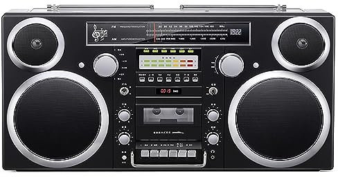 Retro Cassette Player Boombox, Portable Bluetooth CD Player, AM/FM Radio, CD/USB/Cassette/Bluetooth/AUX Input, Built-In Speaker, High Fidelity Cassette Boombox black