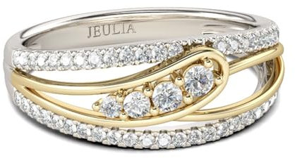 Jeulia Sterling Silber Ring Damen Verlobungsring Ewigkeitsringe Eheringe Breiter Eternity Ring Silber 925 zum Jahrestag, Weihnachten, Valentinstag mit Schmuckschatulle (Zweifarbig, 62(19.8))