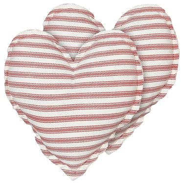 Dekokissen 2er Set Baumwolle rot / weiß Herzform gestreift 45 x 45 cm Rubia