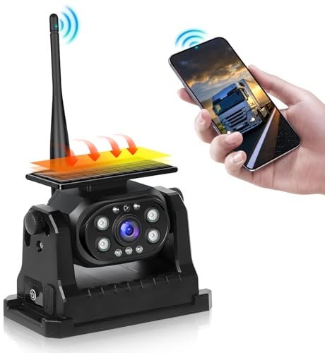Hodozzy Caméra de Recul Solaire WiFi Stable, 1080P Étanche, Chargement Solaire, Base Magnétique, Vision Nocturne, Aide à la Marche Arrière