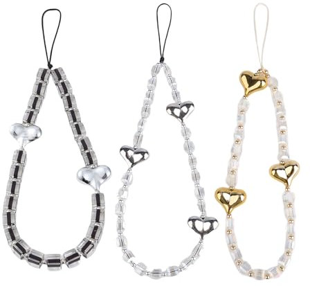 scicent Phone Chain 3 Pcs Beaded Phone Charm Shiny Cell Phone Charms Mobile Phone Lanyard Cute Mobile Phone Bracelet Wrist Strap Hanging Cord for Women Girls Phone Accessories - 06923