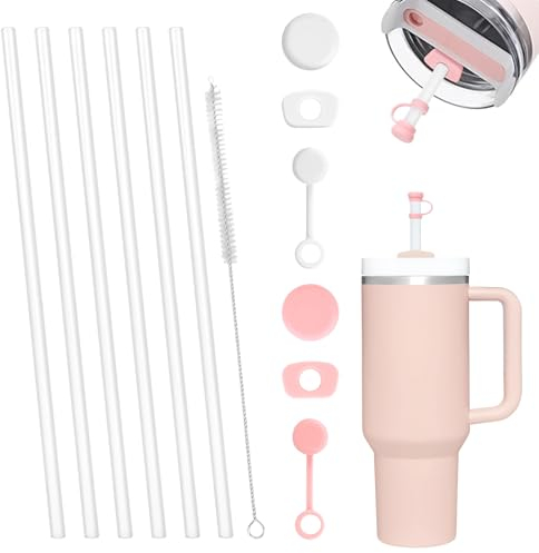 6Pcs Pailles Longues pour Accessoires Stanley Cup, 6Pcs Plastique Anti-fuite, 10mm Paille Accessoires avec Brosses de Nettoyage, Accessoires Réutilisables pour Gobelets Stanley 40oz/30oz Quencher