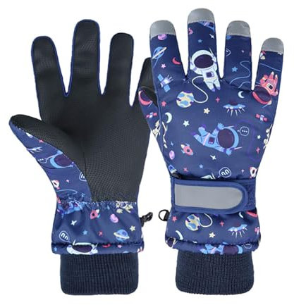 HNGEMSY Handschuhe Kinder Winter Schneehandschuhe Skihandschuhe für 2-13 Jahre Mädchen Jungen PU Palme Wasserdicht Winddichte Warm Fleece Winterhandschuhe (Marineblau, M)