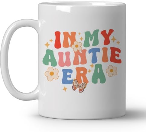 JKMBN Aunt Gifts Aunt Cup, Best Auntie Gift From Niece Nephew, In My Auntie Era Coffee Mugs, Cute Floral Auntie Ceramic Coffee Mug, Colorful Coffee Cup, 11oz Ceramic Cup White
