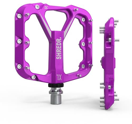 Shredr. Flat Pedale für MTB | Superleichte Flatpedals fürs Mountainbike | In 2 Größen und 9 Farben | Nur 320 Gramm (Purple, XL)