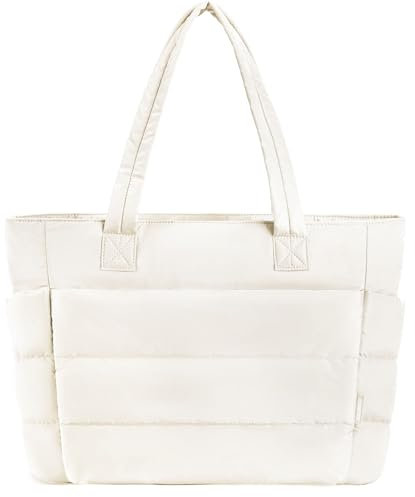 HAIWILL Handtasche Damen Groß Tote Bag Puffer Tasche Damen Shopper Leicht Gesteppte Umhängetasche Gross Tragetasche Arbeitstasche 15.6 Zoll Laptoptasche für Arbeit, Klinik, Uni, Reisen (Beige)