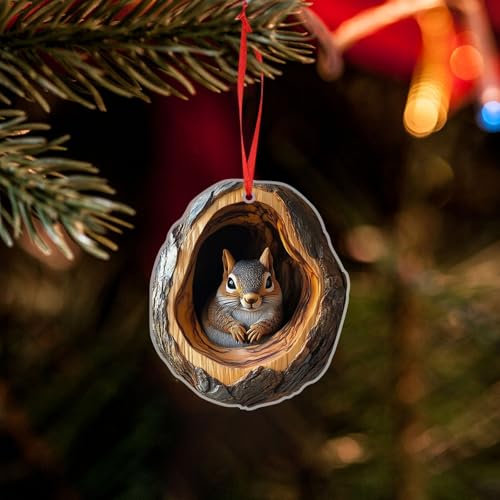 Weihnachten Dekor Weihnachtsbaumschmuck 2D Acryl Anhänger Eule Waschbär Weihnachtsbaum Anhänger Weihnachtsbaum Dekorationen Weihnachtsdeko für Urlaub, Party (d-B, One Size)