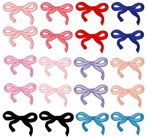 20pcs Bow Patches, 10 Colors Cute Iron On Patches Chenille Applique Pink Bowknot Sewing Patches Embroidery Decor Supply for Clothes Hats Pants Jeans Shirt Jackets Backpacks Bags Girls Kids