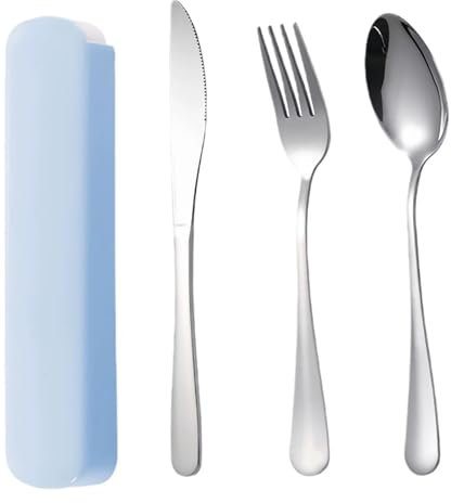 Travel Cutlery Set,3 Pcs Knife Fork Spoon for Outdoor Travel Picnic Office School Reusable Stainless Steel Lunch Utensils with Case for Camping Picnic School Office Everyday Use