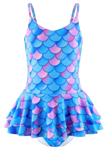 JiAmy Badeanzüge Mädchen, Einteiler Schwimmanzug mit Rock Meerjungfrauen Sling-Back Badeanzug für Kinder 4-9 Jahre