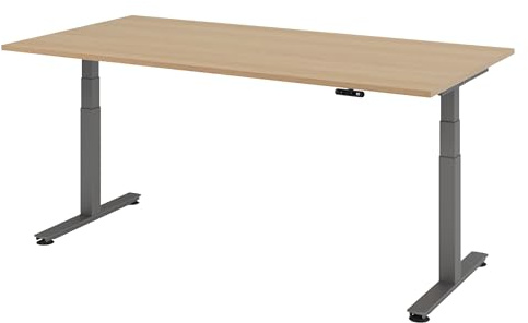 bümö elektrisch höhenverstellbarer Schreibtisch 200x100 cm in Eiche, Gestell in Graphit - Stehschreibtisch höhenverstellbar mit Memory-Steuerung, elektrischer Bürotisch, Gaming Tisch