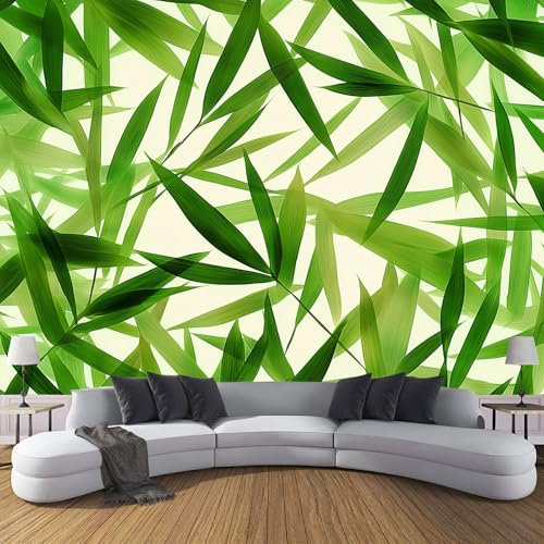 MIATCENRT Photo Wallpaper Geometric Plants Background, 200X150Cm (Wxh) Wall Mural Green Bamboo Leaves Modern Children Kids Room, Wall Hanging for Bedroom Living Room Home Decorations