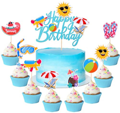 25 Stück Beach Cupcake Topper,Hawaii Strand Pool Cake Toppers,für Hawaii Party Deko Sommer Pool Party Decoration
