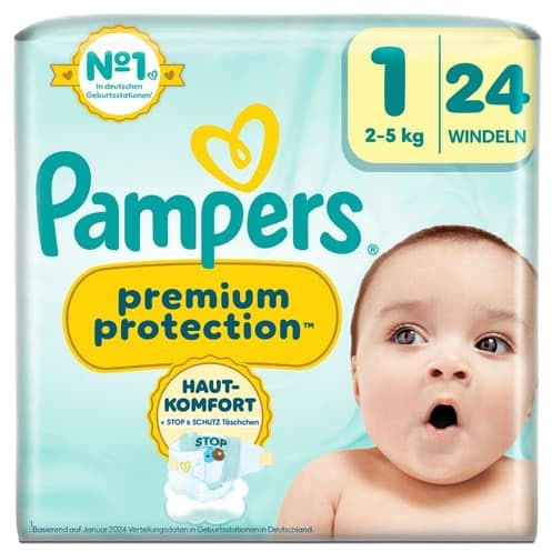 Pampers Premium Protection Taille 1, 24 Couches, 2kg-5kg,