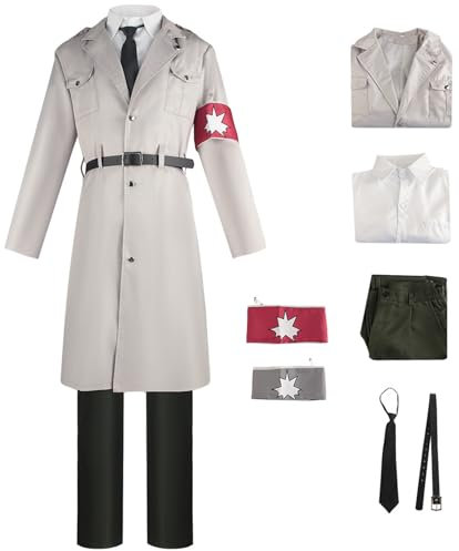 Windskids Anime AOT Kostüm Erwachsene Cosplay Anime AOT Season 4 Marley Military Uniform Jacke Top Hose Krawatte Gürtel Armbinde Set 7 Stück für Halloween Karneval Party Maskerade Verkleidung