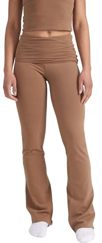 Style & Republic Damen Flared Leggings aus weicher Baumwolle – Umklappbare Yogahose mit Klappbund, Bootcut-Style, lässig & bequem mit weitem Bein, Schlaghose, Holz, M