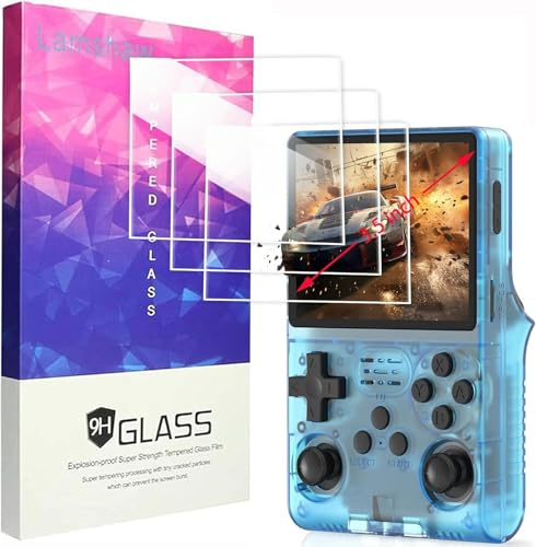 Lamshaw Funda protectora de pantalla compatible con R40S PRO - Consola Retro Portátil 3,5 pulgadas - Pack de 3 láminas de cristal templado 9H de dureza - Para R40S PRO Handheld (3Piezas)