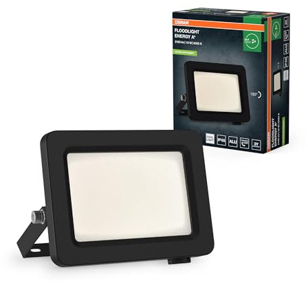 OSRAM Proiettore LED con classe di efficienza energetica A, alloggiamento in alluminio nero, 10 W, 1750 lm, per applicazioni esterne, design compatto, leggero, facile installazione, LED non