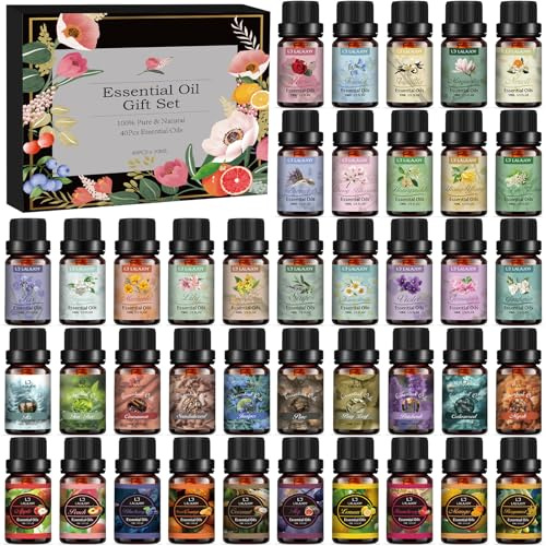 Ätherische Öle Set- 40 x 10Ml Ätherische Öle für Diffuser, 100% Naturrein Reines Aromatherapie Duftöl, Aroma Öl Geschenkset für Massageseife, Kerzen, Badebomben, Heimpflege, Luftbefeuchter, Geschenke