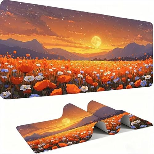 Mondblumen Mauspads, Mauspad XXL 70x30CM Gaming, schreibtischunterlage Gaming Tastatur Matte, Große Schreibtisch Matte, Großer Erweiterter Schreibtisch Schutz Für Home Office Studium, Laptop j0xk-48