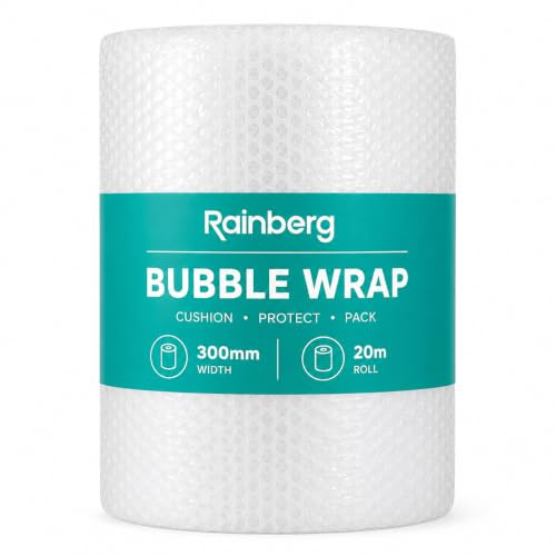 Rainberg 300mm x 20m Heavy Duty Bubble Wrap Roll, Air Bubble Premium Quality Protection for Packaging, Storage, Fragile Items, Moving House Essentials, Recyclable & Eco-Friendly