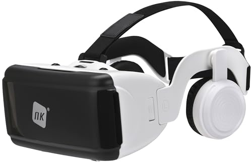 NK Occhiali 3D VR per Smartphone – Visore Intelligenti di Realtà Virtuale con Audio per Smartphone tra 4,7 - 6,53, Angolo Visione 90-100º, Rotazione 360°, Obiettivo e Pupilla Regolabile - Bianco