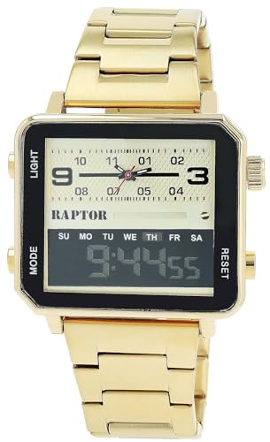Raptor Damen Armbanduhr Analog-Digital in Gold, Gesamtlänge 23.5 cm, Edelstahlarmband – 3 ATM