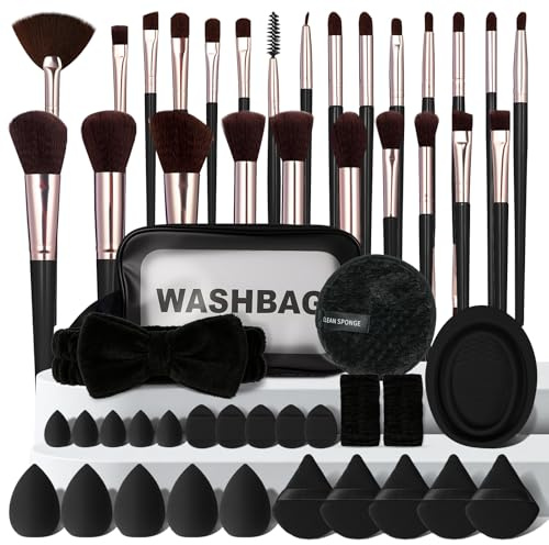 LOPHE Pinceaux Maquillage 51 Pièces, Set Professionnel Complet avec Éponges, Houppettes, Outils Nettoyage, Trousse de Rangement, Brosse Fond de Teint Poudre Blush Yeux, Nior