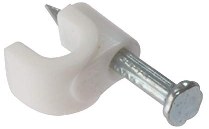 ForgeFix Cable Clips - Round | 6-7mm | White Plastic Clip, Zinc Plated Nail | Box 100