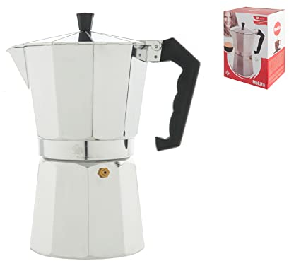 Home Mokita Caffettiera, Alluminio, Argento/Nero, 12 Tazze