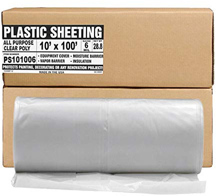 Aluf Plastics Plastic Sheeting - 10' x 100', 6 MIL Heavy Duty Gauge - Clear Vapor and Moisture Barrier Sheet Tarp/Drop Cloth for Painting, Furniture Covers, Carpet Cover, Floor, Paint, Painters