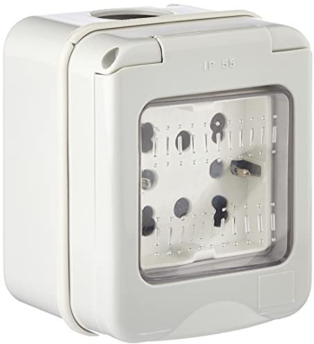 4box - Externa scatola da esterno IP55 2 moduli completa di Side. Contenitore e Presa. Non necessita di adattatore. Resistenza a getti d'acqua e alla polvere. Installazione veloce