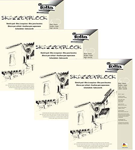 folia 8304 - Skizzenblock, DIN A4, 120 g/qm, weiß, 50 Blatt - hochfeines, weißes Zeichenpapier, chlorfrei 3er Pack