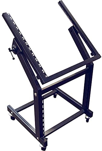 Fame Audio DF 025 Studio Rack, 21HE, 19 Zoll, Maschinenwagen auf Rollen, Schwarz, Stahl, 565mm Breite, 790mm Höhe, Angewinkeltes Oberteil, Inklusive 4 Rollen (2 Sperrbar), Robust und Stabil