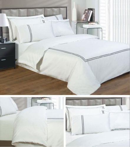 White Blue Border Housewife Pair of Pillowcases Eton 330 Thread Count Egyptian Cotton
