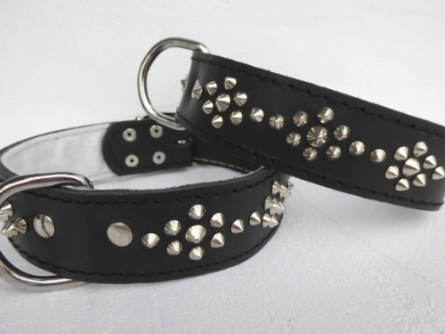 Leder Halsband - Hundehalsband, Nieten Schwarz, Halsumfang 51-65cm, NEU (PL.04-05-7.00)