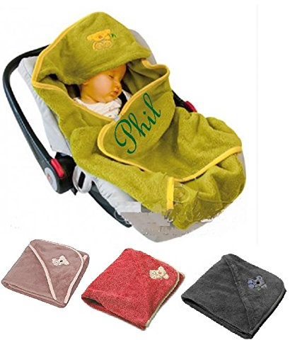 Baby Einschlagdecke mit Namen bestickt Babydecke Babytrage Autositz Kinderwagen Maxi Cosi