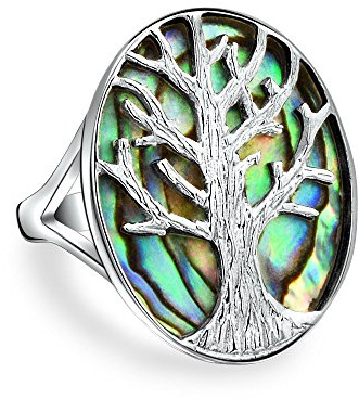 Große Aussage Schillernde Ovale Abalone Regenbogen Weiß Perlmutt Familie Wunschbaum Des Lebens Ring Für Frauen Frau .925 Sterling Silber