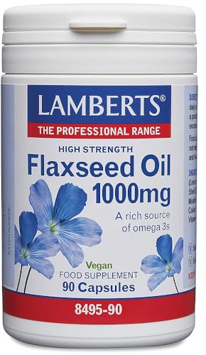 Lamberts Flax Seed Oil 1000mg – Cold-Pressed Source of Omega 3, 6 & 9 – 90 Capsules – Plant-Based Essential Fatty Acids